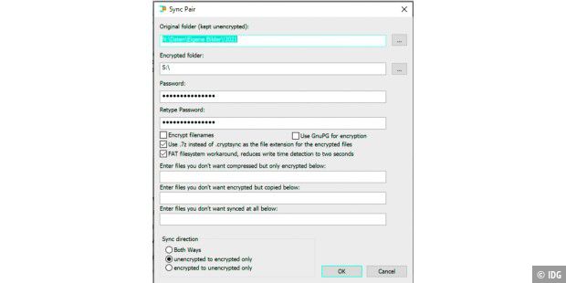 The freeware Cryptsync creates encrypted copies of a folder in any target folder, for example in a cloud folder. The freeware Cryptsync creates encrypted copies of a folder in any target folder, for example in a cloud folder.